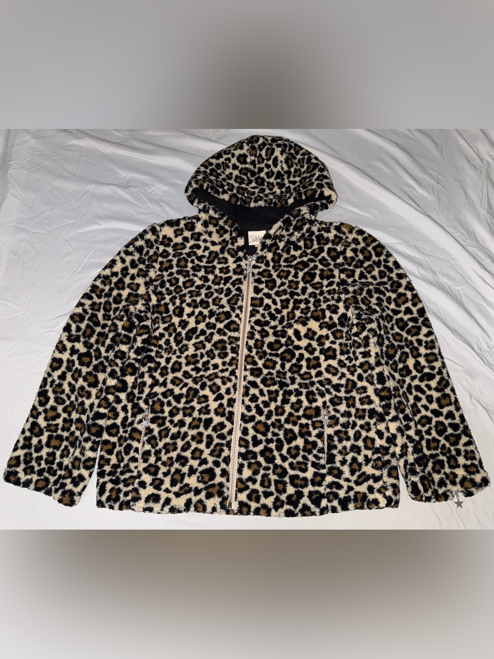 Chaser Leopard Print Faux Fur Hooded Jacket - Black, Cream, Brown